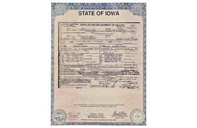 Novelty Iowa Birth Certificate